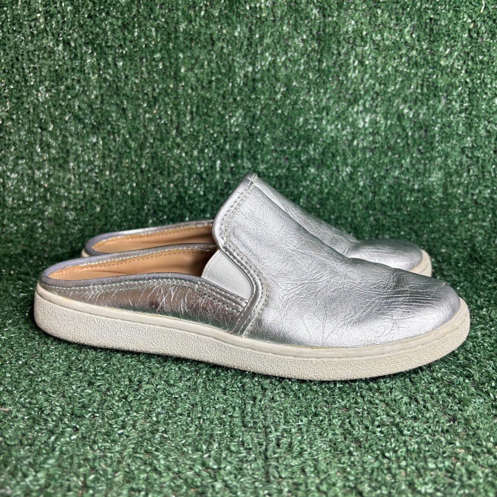 UGG Luci Metallic Crinkled Leather Slip On Mule Sneaker Silver‎ Womens Size 6.5